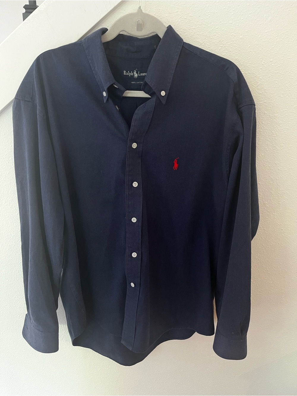 Ralph Lauren Navy Long-Sleeve Button-Down Shirt with Red Pony